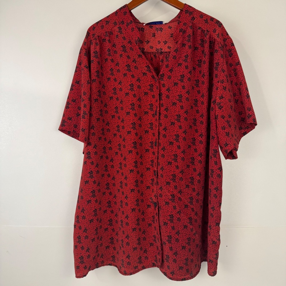 Vtg A Personal Touch Blouse Womens 5X Red Black Floral SS Button Up Top USA